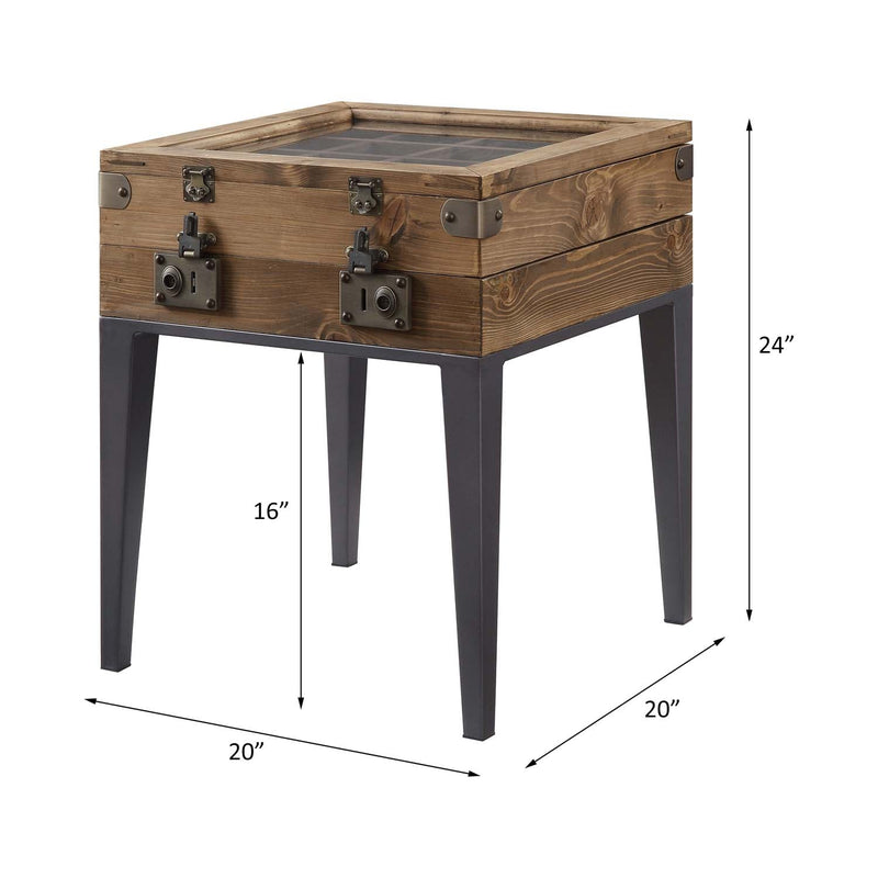 Kolin Square Accent Table, Rustic Oak & Matte Gray Finish Acme