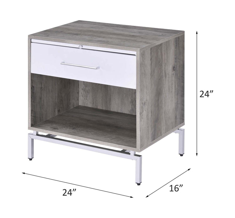 Cistus Rectangular Accent Table, Weathered Gray Oak & White Finish Acme