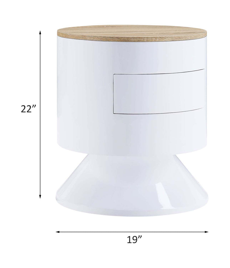 Otith Drum Accent Table, White High Gloss Finish Acme