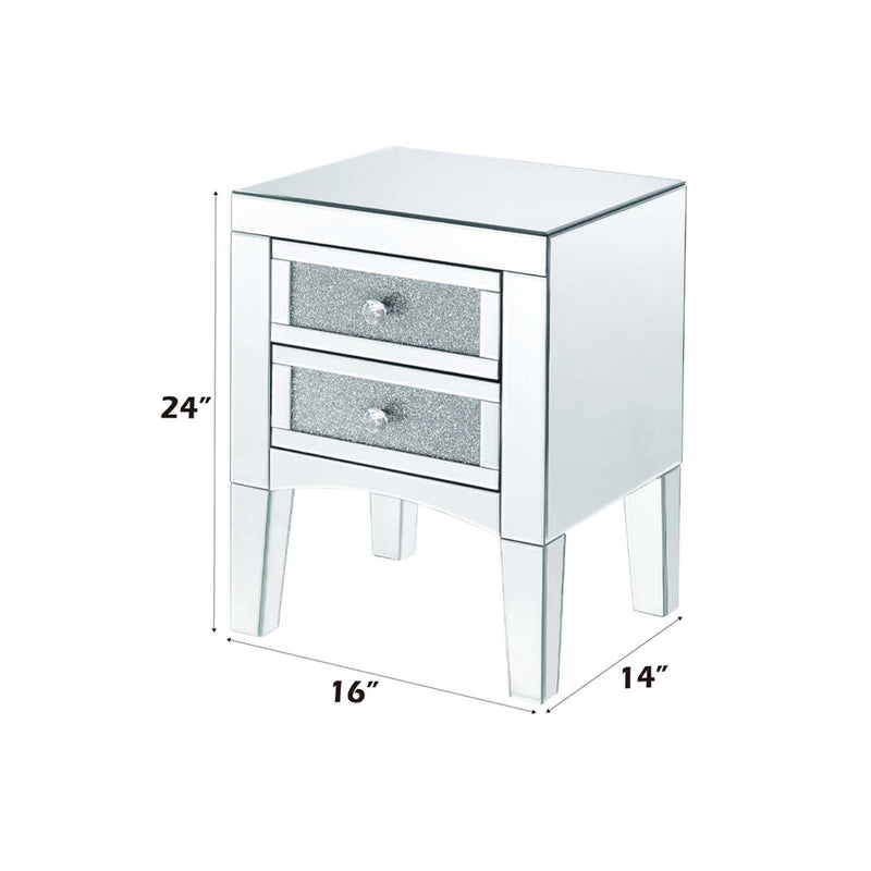Noralie Rectangular Accent Table, Mirrored, Faux Diamonds Acme