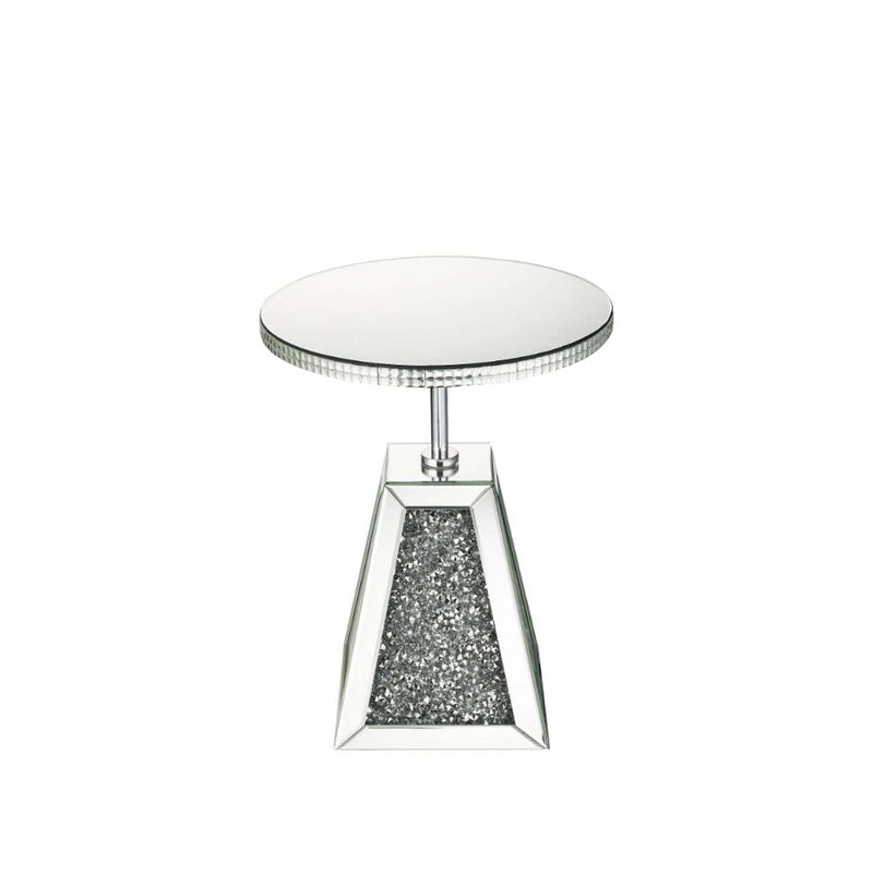 Noralie Round Accent Table, Mirrored & Faux Diamonds Acme