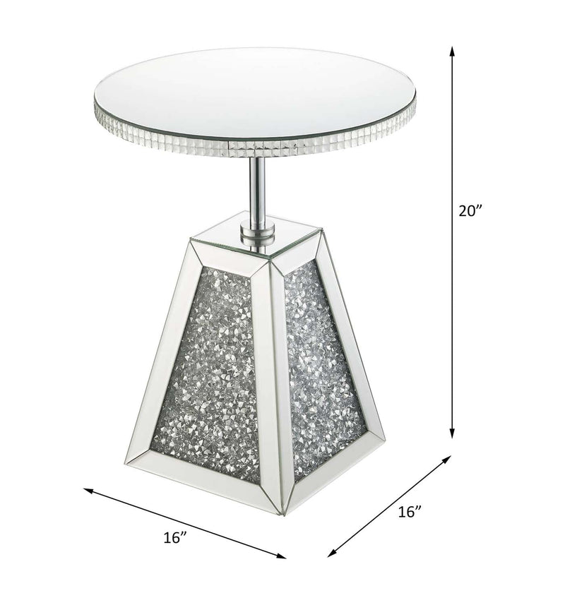 Noralie Round Accent Table, Mirrored & Faux Diamonds Acme