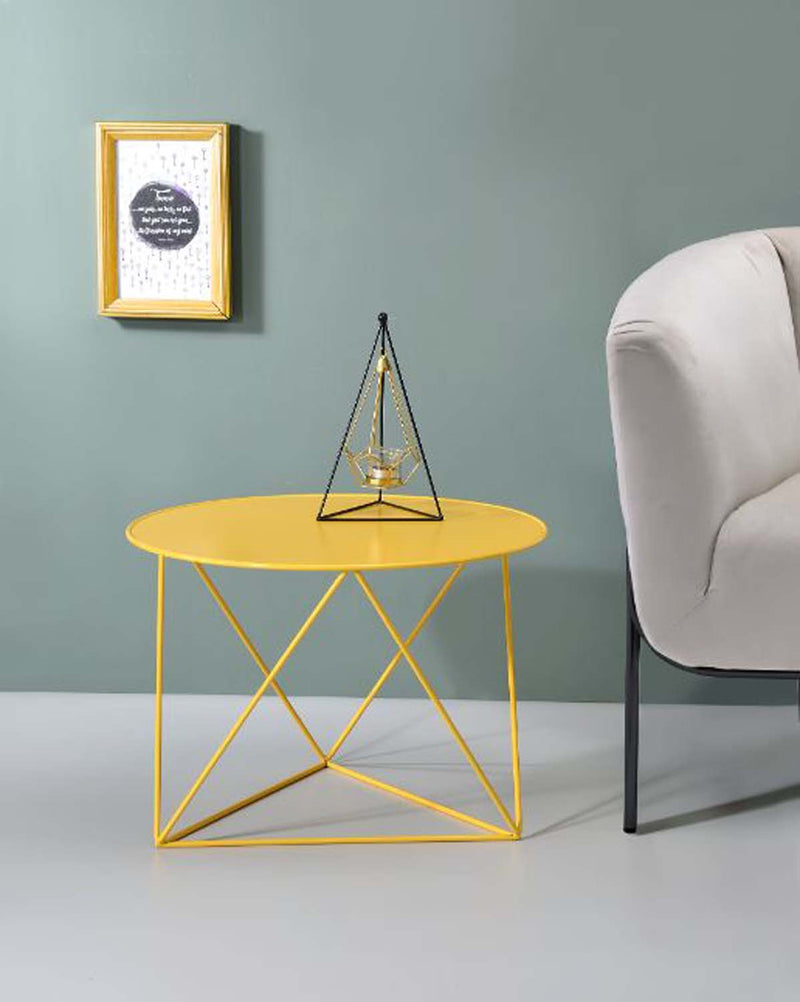 Epidia Round Accent Table, Yellow Finish Acme