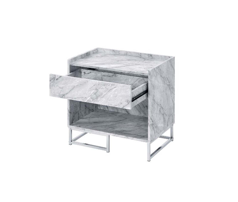 Azrael Rectangular Accent Table, White Printed Faux Marble & Chrome Finish Acme