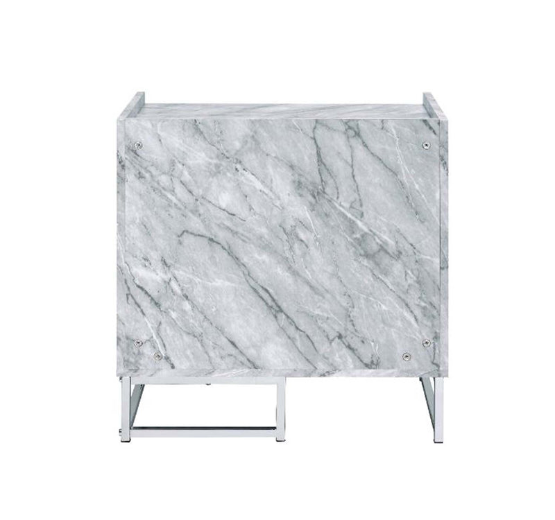 Azrael Rectangular Accent Table, White Printed Faux Marble & Chrome Finish Acme