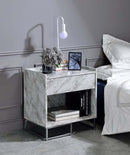 Azrael Rectangular Accent Table, White Printed Faux Marble & Chrome Finish Acme