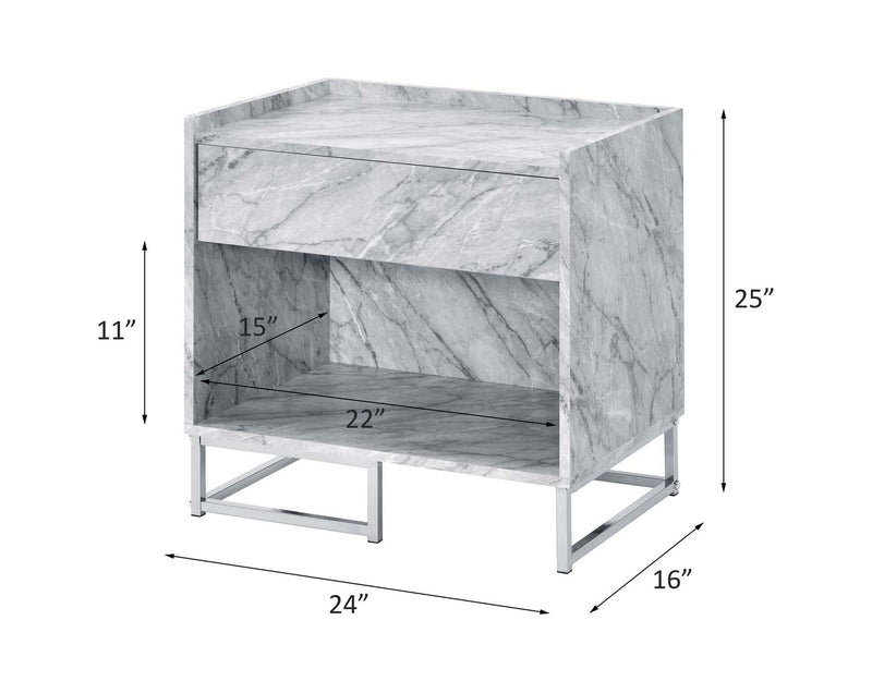 Azrael Rectangular Accent Table, White Printed Faux Marble & Chrome Finish Acme