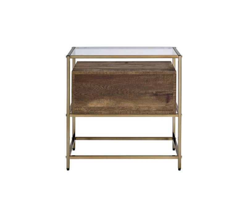Knave Rectangular Accent Table, Walnut & Champagne Finish Acme