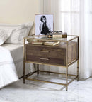 Knave Rectangular Accent Table, Walnut & Champagne Finish Acme