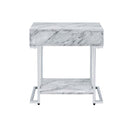 Wither Rectangular Accent Table, White Printed Faux Marble & Chrome Finish Acme