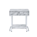 Wither Rectangular Accent Table, White Printed Faux Marble & Chrome Finish Acme
