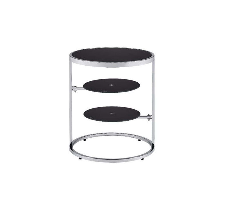 Lynch Round Accent Table, Black & Chrome Finish Acme