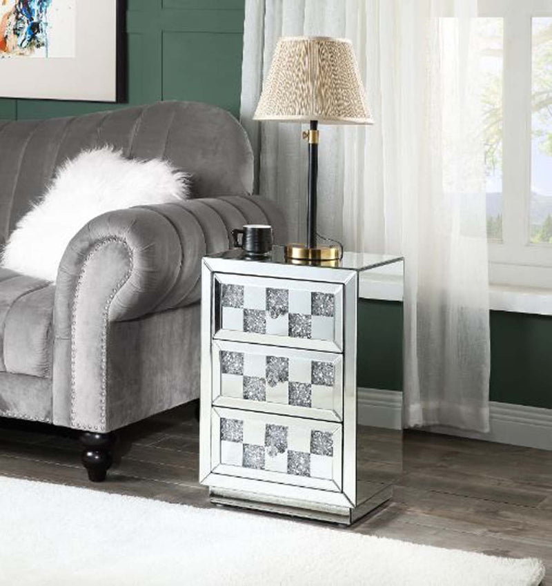 Noralie Rectangular Accent Table, Mirrored & Faux Diamonds Acme