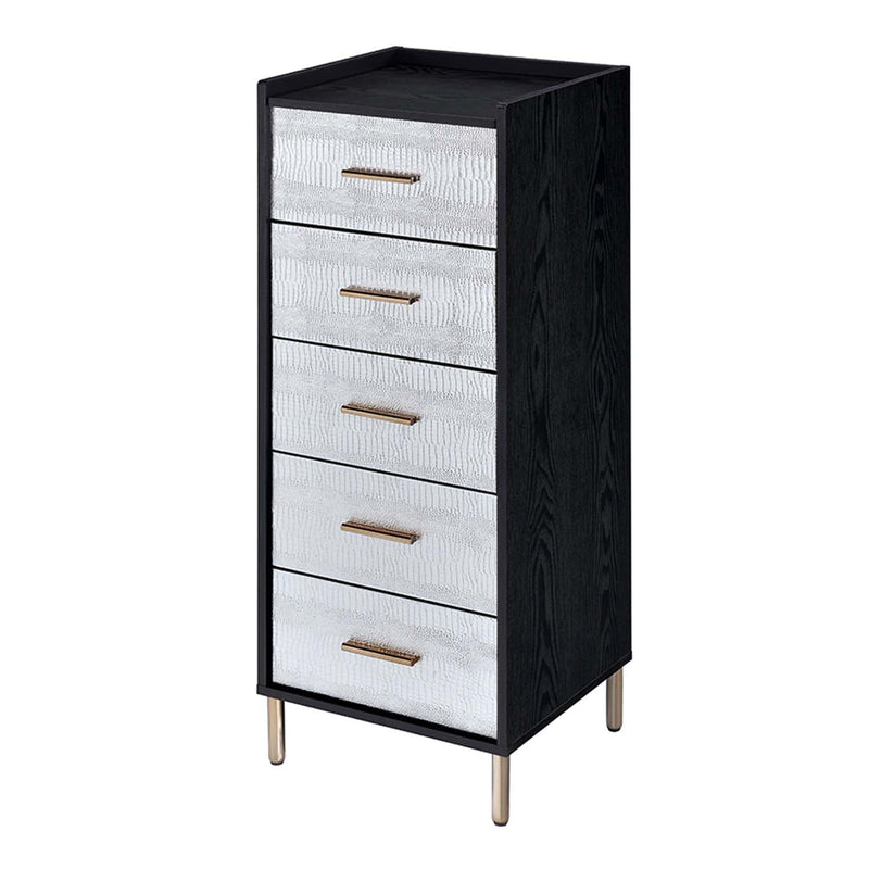 Myles 5 Storage Drawer Jewelry Armoire, Black, Silver & Gold Finish Acme