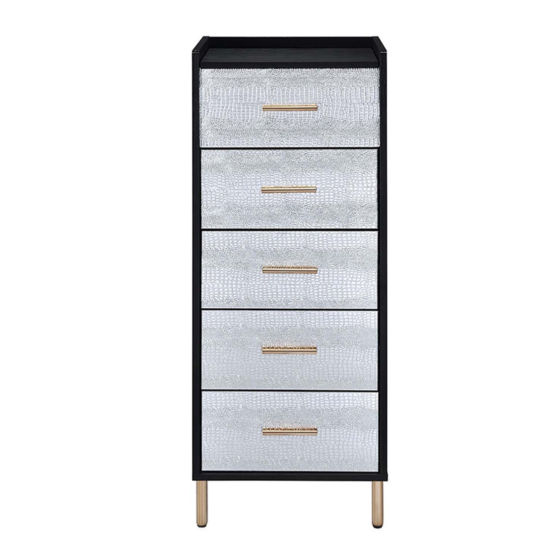 Myles 5 Storage Drawer Jewelry Armoire, Black, Silver & Gold Finish Acme
