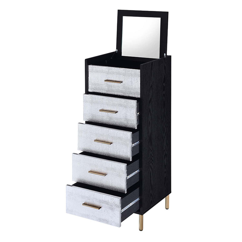 Myles 5 Storage Drawer Jewelry Armoire, Black, Silver & Gold Finish Acme