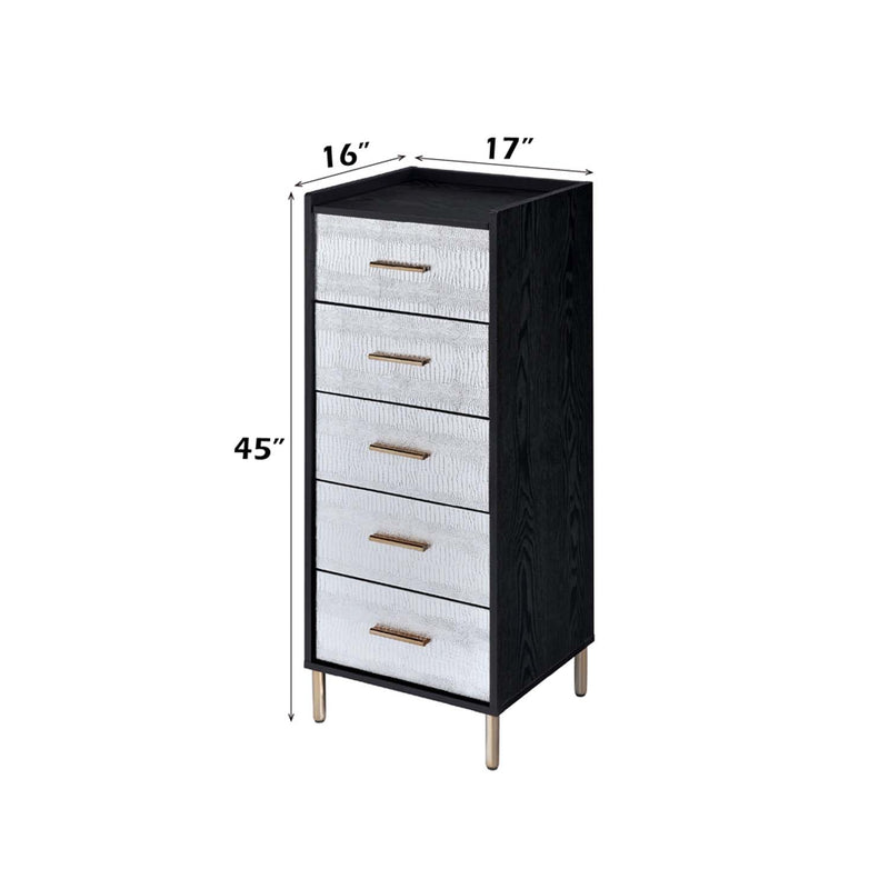 Myles 5 Storage Drawer Jewelry Armoire, Black, Silver & Gold Finish Acme