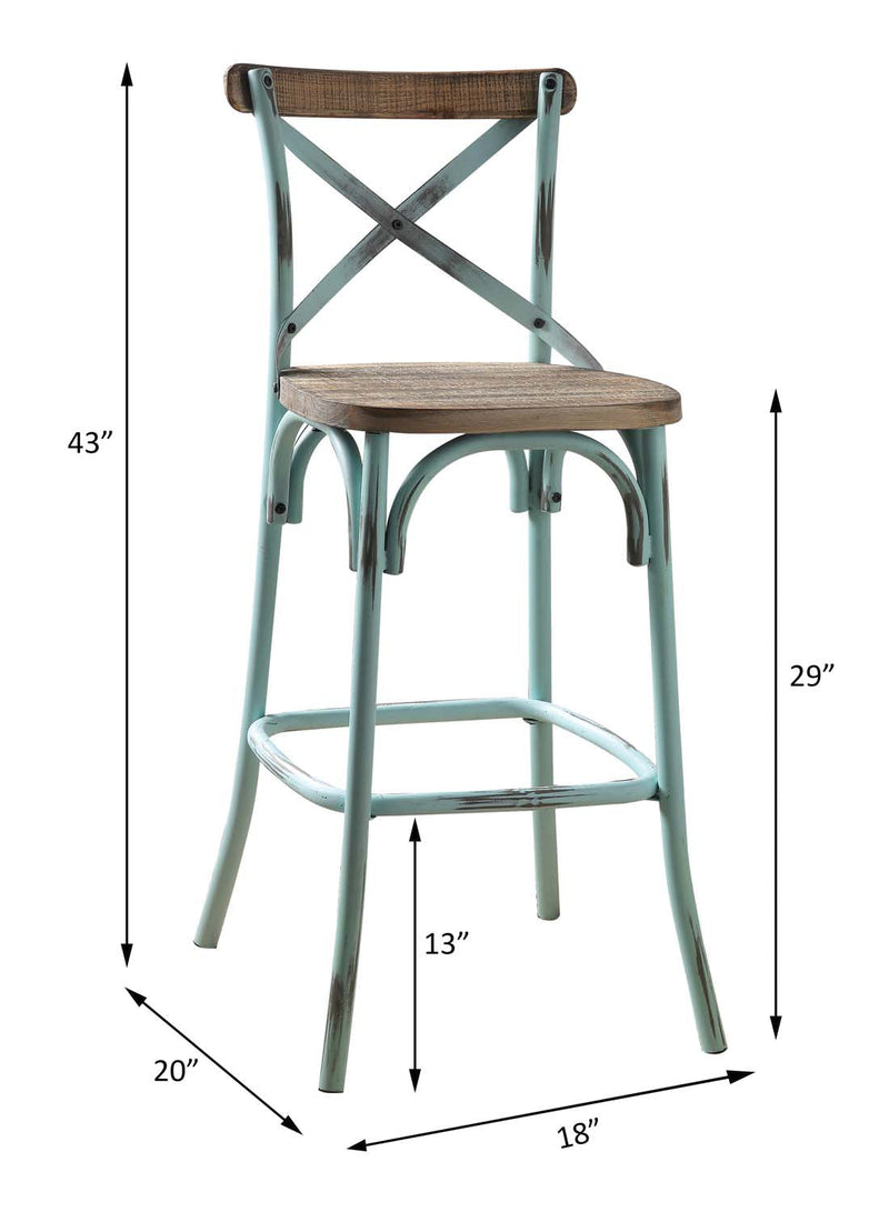 Zaire Bar Chair, Antique Sky & Antique Oak Finish Acme