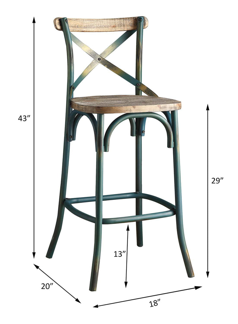 Zaire Bar Chair, Antique Turquoise & Antique Oak Finish Acme