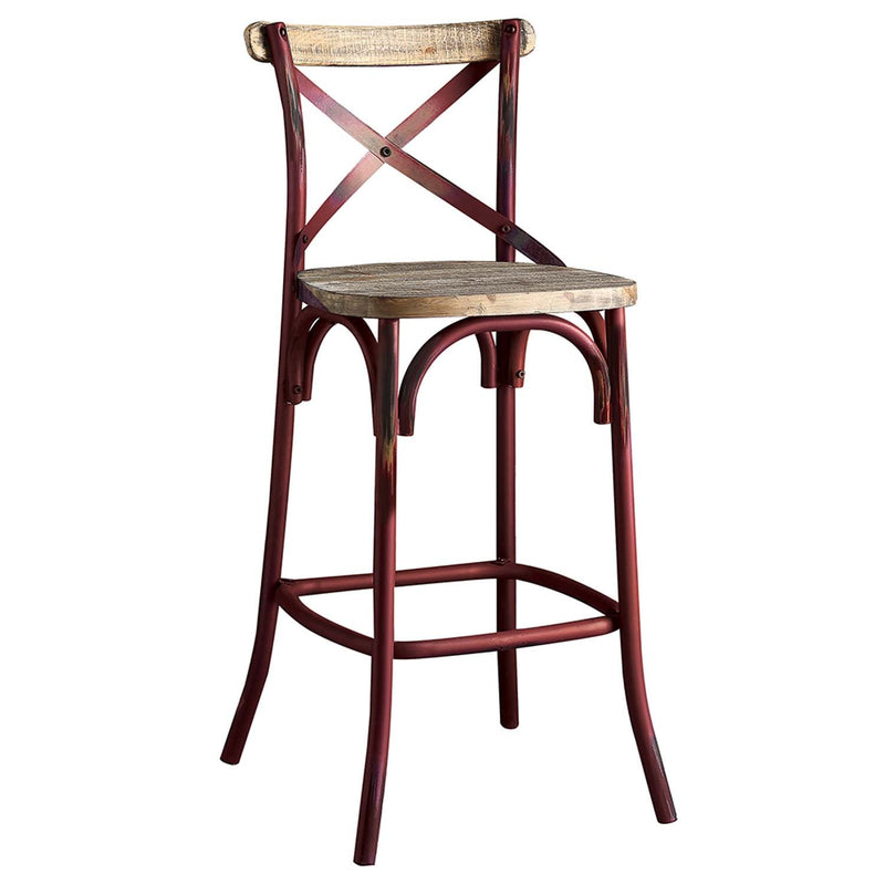 Zaire Bar Chair, Antique Red & Antique Oak Finish Acme