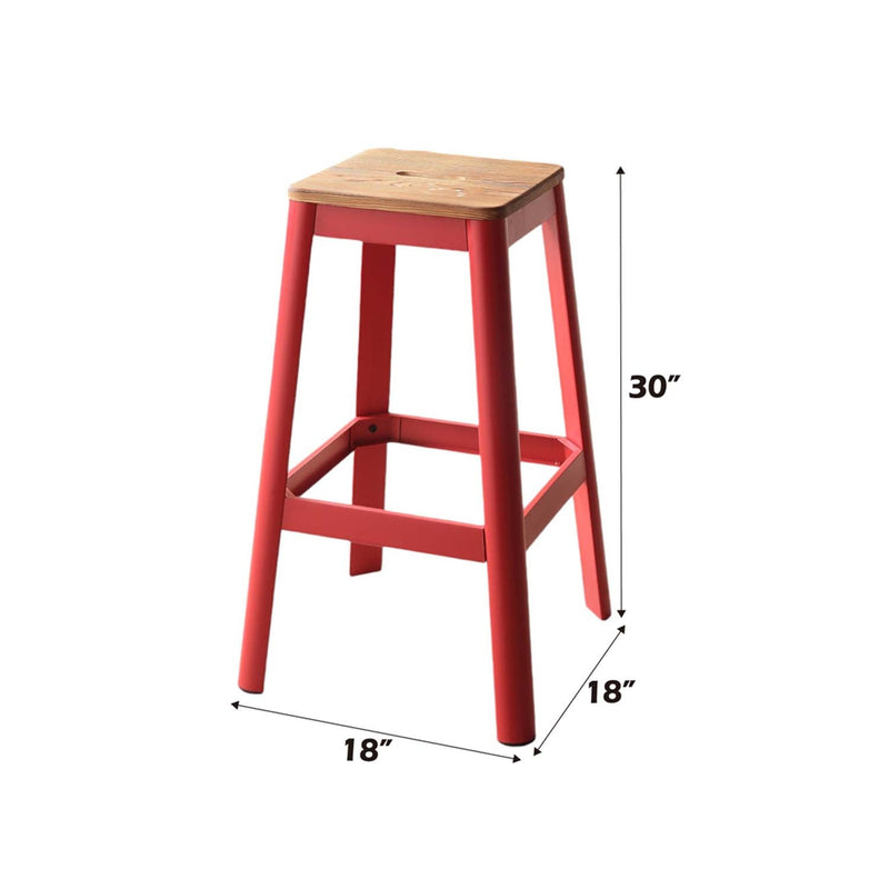 Jacotte Bar Stool, Natural & Red Finish Acme