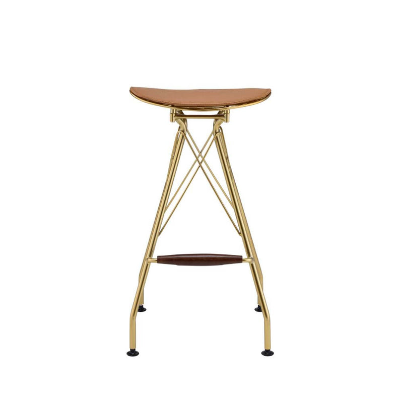 Dragea Bar Stool 2Pc, Whiskey Faux Leather & Gold Finish Acme