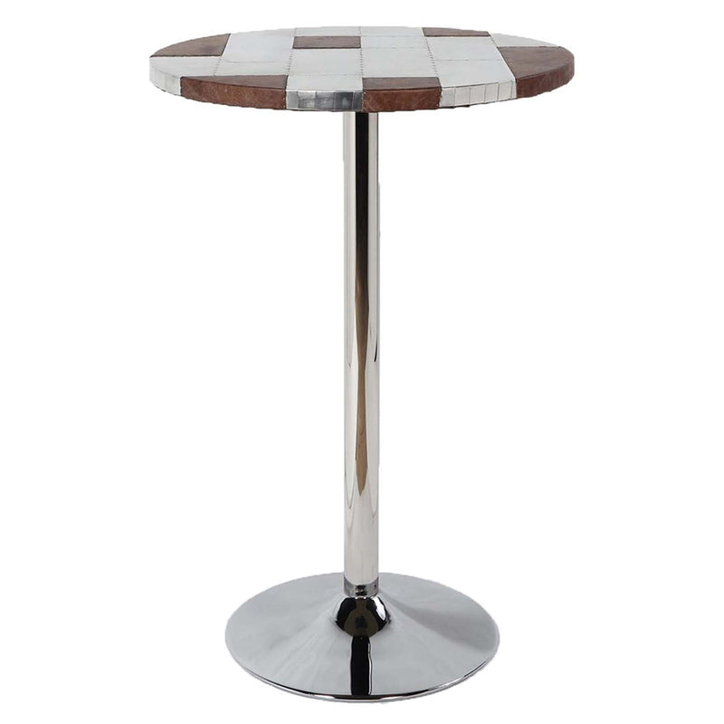 Brancaster Bar Table, Retro Brown Top Grain Leather & Aluminum Acme