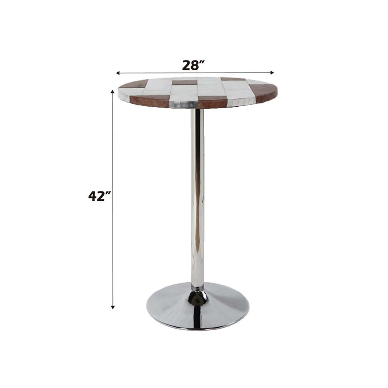 Brancaster Bar Table, Retro Brown Top Grain Leather & Aluminum Acme