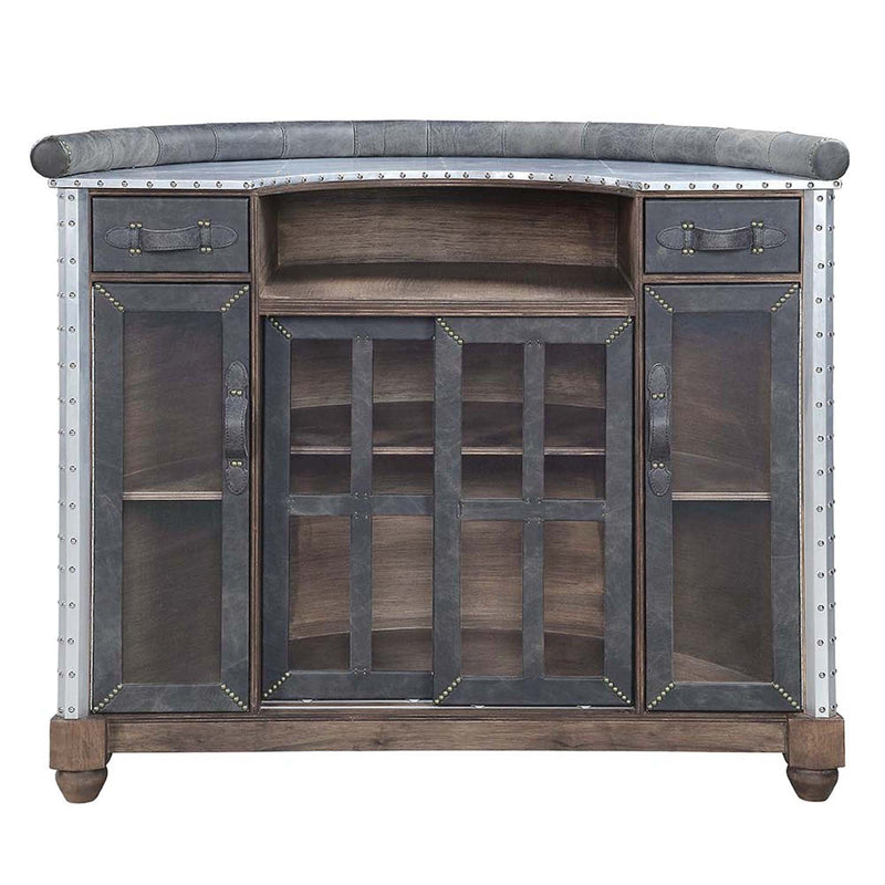 Rahma Bar Table, Antique Ebony Top Grain Leather & Aluminum Acme