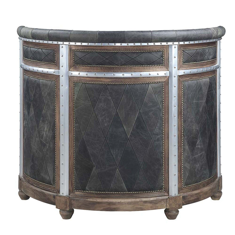 Rahma Bar Table, Antique Ebony Top Grain Leather & Aluminum Acme