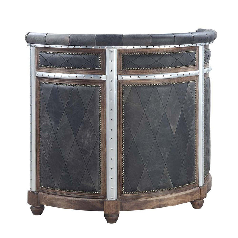 Rahma Bar Table, Antique Ebony Top Grain Leather & Aluminum Acme