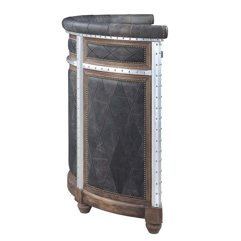 Rahma Bar Table, Antique Ebony Top Grain Leather & Aluminum Acme