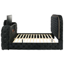 Kana Eastern King Bed w/LED, Fireplace & TV Stand, Black Upholstery Velvet Acme