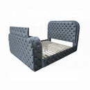 Kana Queen Bed w/LED, Fireplace & TV Stand, Gray Upholstery Velvet Acme