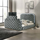 Kana Queen Bed w/LED, Fireplace & TV Stand, Gray Upholstery Velvet Acme