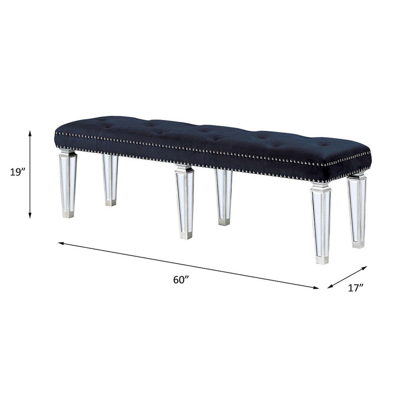 Varian 60" Bench, Dark Navy Velvet & Mirrored