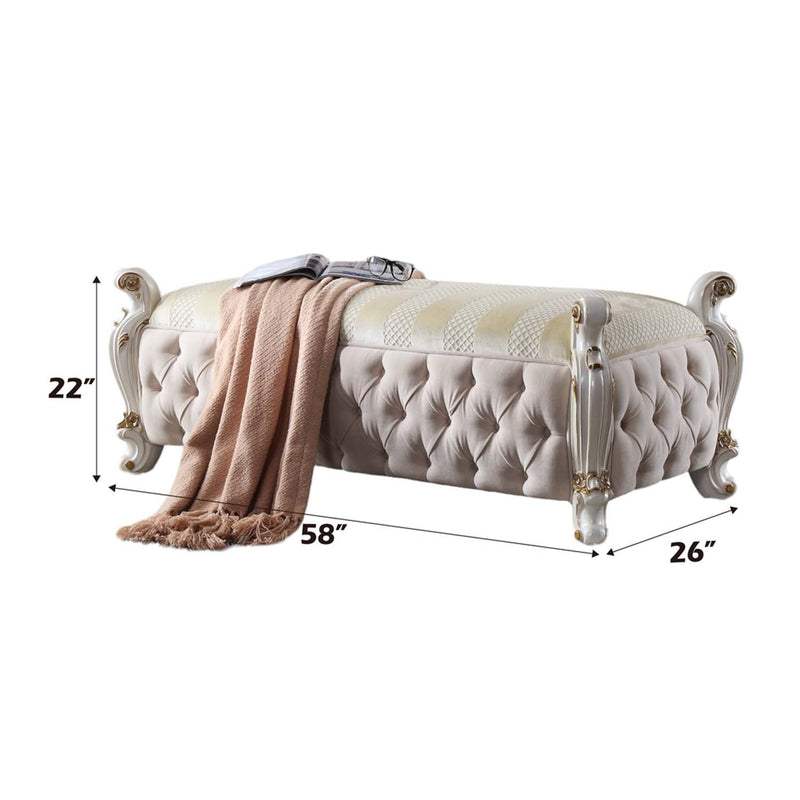 Picardy 58" Bench, Fabric & Antique Pearl Finish
