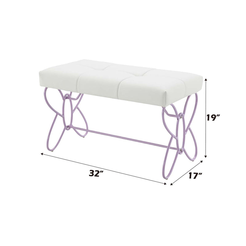 Priya 32" Bench, White & Light Faux Leather rple Finish