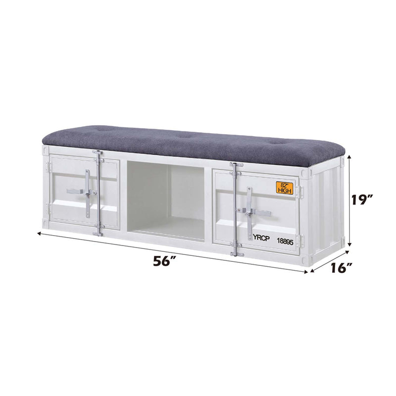 Cargo 56" Bench, Gray Fabric & White Finish