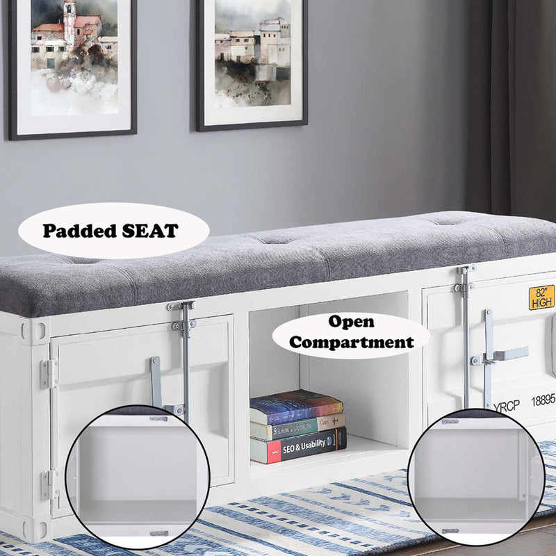 Cargo 56" Bench, Gray Fabric & White Finish
