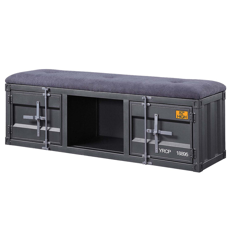 Cargo 56" Bench, Gray Fabric & Gunmetal Finish