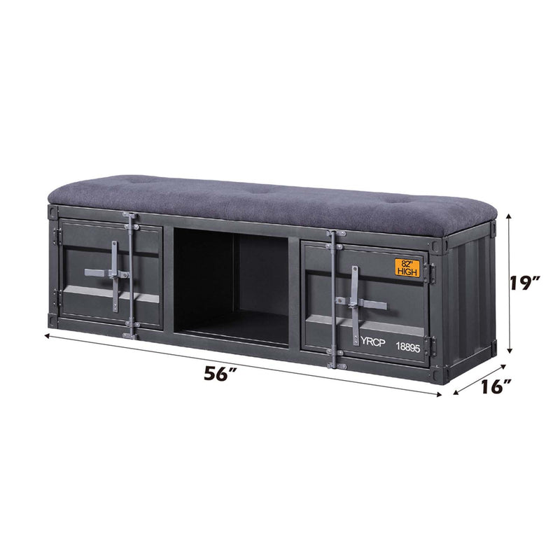 Cargo 56" Bench, Gray Fabric & Gunmetal Finish