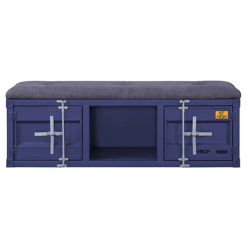 Cargo 56" Bench, Gray Fabric & Blue Finish