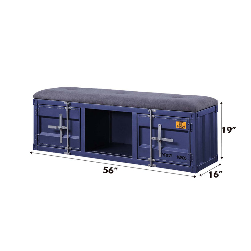 Cargo 56" Bench, Gray Fabric & Blue Finish