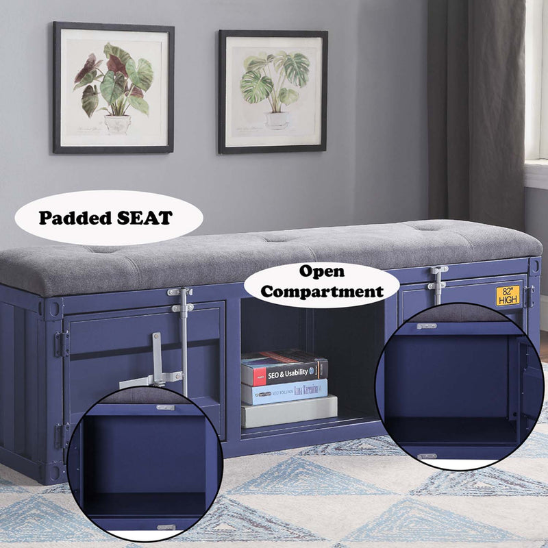 Cargo 56" Bench, Gray Fabric & Blue Finish