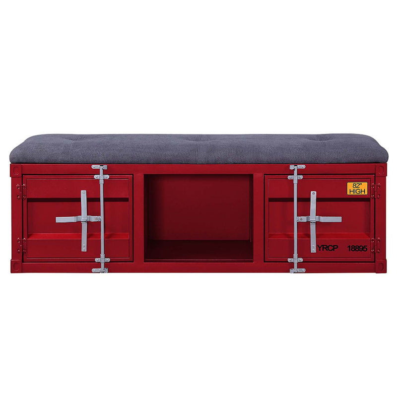 Cargo 56" Bench, Gray Fabric & Red Finish