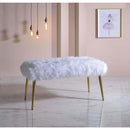 Bagley 38" Bench, White Faux Fur & Gold Finish