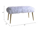 Bagley 38" Bench, White Faux Fur & Gold Finish