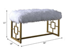 Bagley 38" Bench, White Faux Fur & Gold Finish