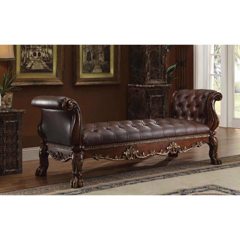 Dresden 78" Bench, Cherry Faux Leather & Cherry Oak Finish